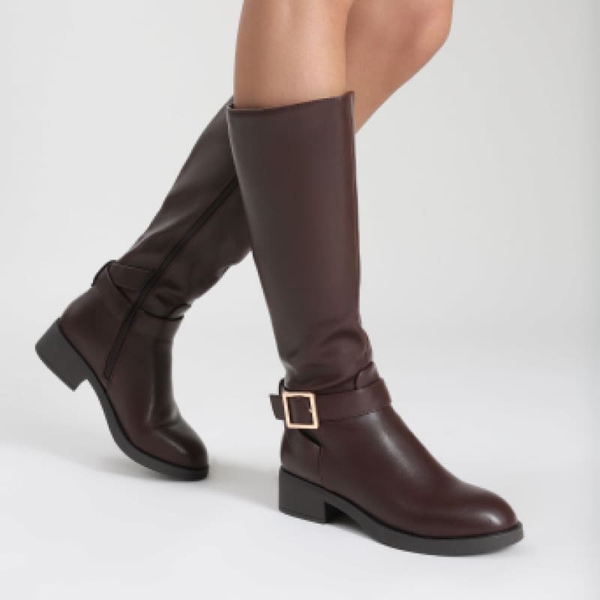 Side Zipper Knee High Riding Boots - BROWN - 2